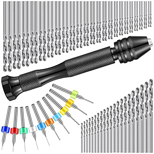 95-teiliges Handbohrer-Set, schwarze Stiftschraubstock, Handbohrer, 74 Stück Mikro-Spiralbohrer und 20 Stück PCB-Mini-Bohrer für Harz, Polymer-Ton, Handwerk,1 mm, Bits in zufälliger Farbe)