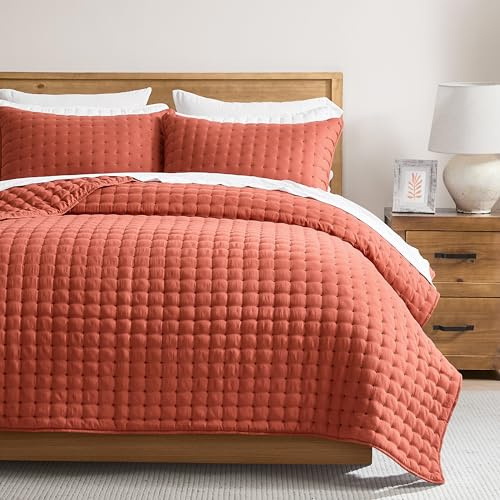 Burnt Orange California Cal King Size Bettwäsche-Sets mit Kissenbezügen, rot, übergroß, leicht, weich, gesteppt, dünn, Bettbezug, 3-teilig, 299,7 x 269,2 cm