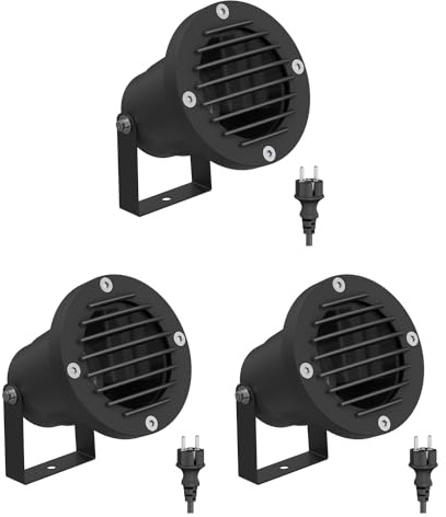 ledscom.de 3x faretto da giardino DUK, griglia per esterni, IP65, spina, nero, 1x GU10 max. 15W
