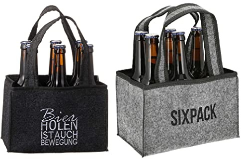Novaliv 2er Set Flaschenträger 6 Flaschen Bierträger Bier Holen IST AUCH Bewegung & Sixpack Männerhandtasche Filz Herrenhandtasche Bier Flaschentasche 22,5x15x14cm (LxBxH)