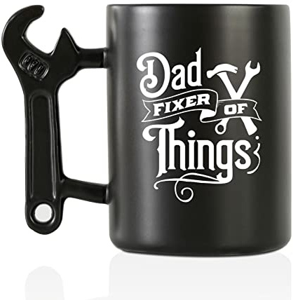 Onebttl Dad Gifts from Daughter and Son, Coffee Mug with Wrench Spanner Handle, 400ml Funny Ceramic Cup for Father on Birthday, Father's Day, Christmas - Dad Fixer of Things