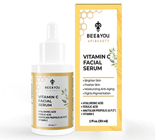 BEE and You Anti Aging, Anti Wrinkle Face Cream Serum with Vitamin C, Skin Brightener, Moisturizer, Skin Care, Bee Propolis Extract, Ferulic Acid Vitamin E, 1 fl oz