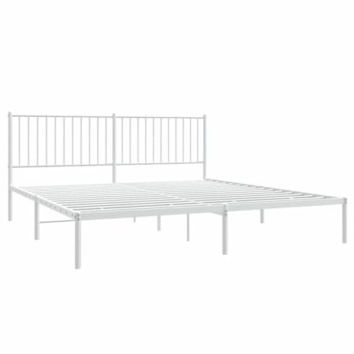 vidaXL Bettgestell, Bettrahmen mit Kopfteil Lattenrost, Metallbett Bett für Schlafzimmer, Doppelbett Gästebett, Metall Weiß 180x200cm