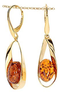 Bernstein Ohrringe von Artisana-Schmuck, elegante Ohrhänger aus 925/000 Sterlingsilber vergoldet und Bernstein