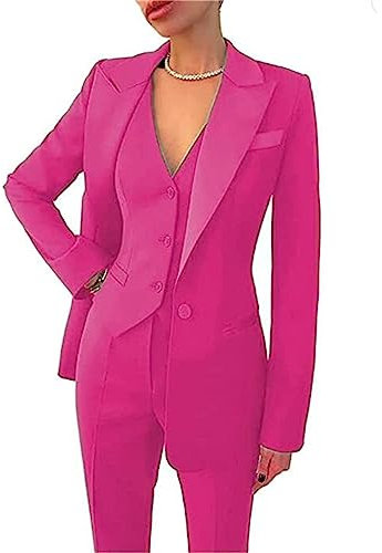 Costume 3 pièces pour femme - Blazer formel à simple boutonnage - Gilet et pantalon - Tenue décontractée, fuchsia, XXL