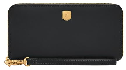 Fossil Lennox Leder oder Polyester Geldbörse für Damen Schwarz 19.69 cm L x 1.91 cm W x 10.16 cm H