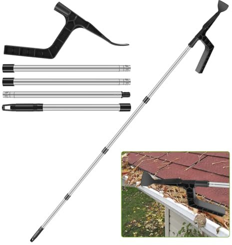 Gutter Cleaning Tool with extendable Pole,Roof Gutter Cleaner Spoonand Scoop Cleaning Scraper Tool to Remove Leaves and Debris, Threaded Design for Garden Leaves Ditch Villas Townhouses