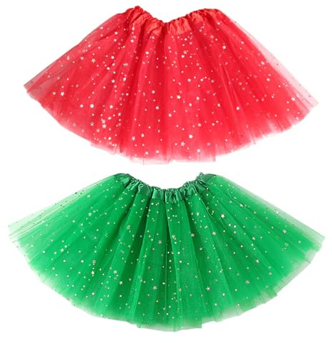 XNIVUIS 2 Stücke Sparkle Tutu Rock Ballett Tanz Skorts Tüllrock Damen Sterne Röcke für Mädchen Kleinkinder 2-7 Fasching Karneval Motto Party Rollenspiele Halloween Kostüm(Polyester, 2 Stücke)