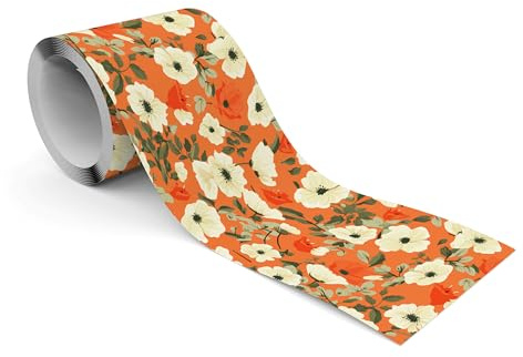 Muralo - Selbstklebende Bordüre - Tapetenbordüre Wandbördure - Dekorative Wandtatto für Wände, Möbel, Decken, Tapeten, Wandverkleidungen, Türen - Weiße Mohnblumen - Br.10cm x Hö.300cm
