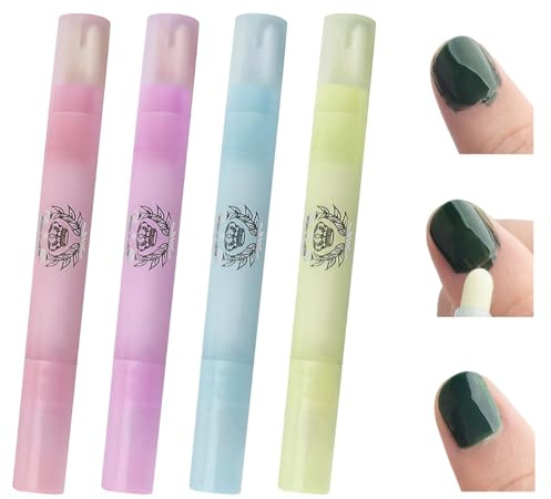 4 Piezas Plumas Corrector de Esmalte de Uñas, Bolígrafos Correctores de Esmalte de Uñas, Bolígrafos Quitaesmaltes Recargable, Bolígrafo Removedor de Manicura con 12 Puntas de Repuesto (4 Colores)