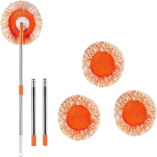 360° Drehbarer Verstellbarer Reinigungsmopp Mit 3 Wischköpfen Ausziehbarer Wandwischer Für Die Bodenreinigung Wandreinigung Badezimmerreinigung Haushaltsbedarf Zvh226 (Orange, Länge 1.5M)