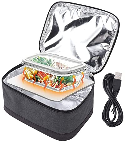 Topyond eléctrica portátil, calentador de alimentos USB con calefacción constante y bolsa de aislamiento, práctica lonchera calentada para adultos, para trabajo y viajes(Gris claro) | Calentador portátil de alimentos de 5 V, almuerzo, bolsa de picnic, bolsos para viajes, picnic, escuela, al aire libre