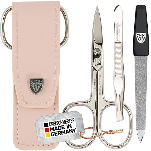 DREI SCHWERTER - 3-tlg. Nagelpflegeset 'Venezia' | Hochwertiges Maniküre Pediküre Set in Kunstleder Nageletui, Farbe rosa. MADE IN GERMANY | Inhalt: Nagelschere, Pinzette, Saphirnagelfeile