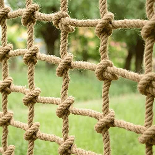 Kindersicherheitsnetz, 5 x 5 m, für drinnen und draußen, Spielplatz, Cargo-Netz mit 8 mm dickem Seil und 12 cm Maschenabstand, Fallschutznetz für Garten, Hanfseil, Kletternetz