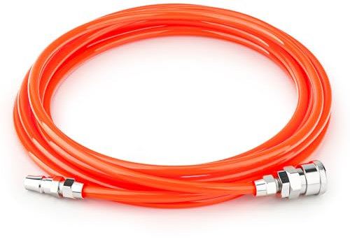 TAILONZ PNEUMATIC Orange 5M PU air Spiral Hose with 8mm Outer Diameter, (with Quick Coupling and Plug Nipple, PU Hose Material)