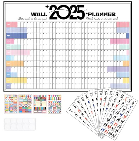 VONJUMA Calendrier 2025 Mural Calendrier Familial 2025 Au Format Calendrier 2025 Grand Calendrier Mensuel 2025 Calendrier De Bureau Mensuel Avec 12 Feuilles Autocollants De Date Pour La Planification