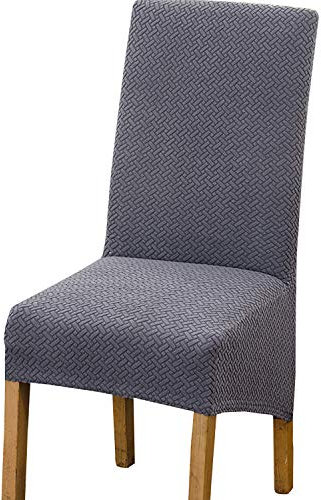 Stretchhussen für Esszimmerstühle, 4/6er-Set, Jacquard-Schonbezüge für große Stühle, waschbar und abnehmbar, dehnbare Stuhlschoner für Küche, Bar, Hotel und Hochzeit, grau, Esszimmerstuhlhussen (