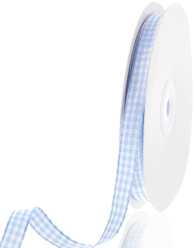 Yuanchu Geschenkband,Karoband Schleifenband 45m x 10mm Polyester Satinband Blau Kariertes Band Dekoband Stoffband für Geschenkverpackung DIY Bastelkuchen Strauß Weihnachten Hochzeit Basteln Geburtstag
