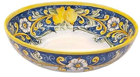 GENERICO Ciotola Insalatiera in Ceramica di Caltagirone, Decorata a Mano, Blu e Gialla