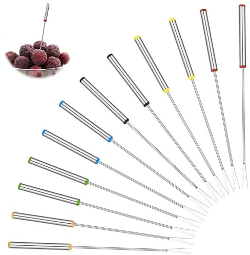 Lot de 12 Fourchettes à Fondue, Pique a Fondue en Acier Inoxydable de 24 cm avec Poignée Résistante à la Chaleur, Fourchette à Fondue au Fromage, pour Chocolat, Fromage, Guimauves, Fruits et la Viande