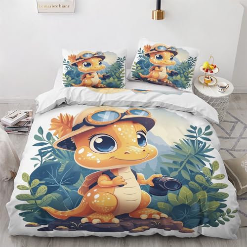 QBIDCSX Bettwäsche 135x200 Dinosaurier Kinderbettwäsche Bettwäsche Set für Kinder Mädchen, Weiche Mikrofaser Bettbezüge 135x200 cm mit Reißverschluss + 2 Kissenbezug 80x80 cm