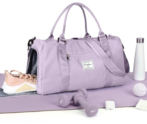 HYC00 Sport Duffel Bag Damen Handgepäck Sporttasche für Damen Herren mit Nassfach & Schuhfach, Reisetasche Weekender Gym Travel Duffel Bags Women Schwimmtasche Reise Yoga Bag Trainingstasche,Lila