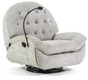 Sillón Relax manual de 3 posiciones, giratorio, balancín para salón, ancianos y TV, estilo moderno, color pino (gris perla)