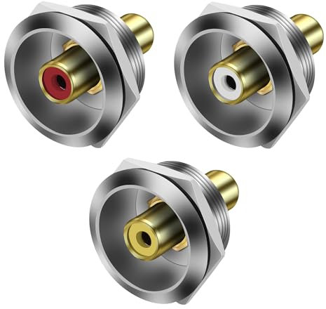 MEIRIYFA Connettori di montaggio per pannelli RCA, connettore RCA per presa adattatore rotondo filettatura incorporata fissa per amplificatore audio (3 pezzi) (argento)