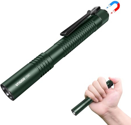 VTIGER T2A Kompakte EDC Taschenlampe,1500 Hoch Lumen AA Wiederaufladbare LED Taschenlampe, Superhelle kleine taktische Heckschalter Taschenblitzlicht mit Magnet für Camping,Wandern,Outdoor,Notfall