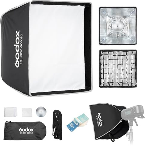 Godox UL-BOX-60 Square Rectangular Softbox, 60x60cm softBox Quick Switch with Grille, Folding Softbox with Bowens Mount for Studio Video Light SL60W SL100D SL100Bi MS200-V MS300-V DP400III-V