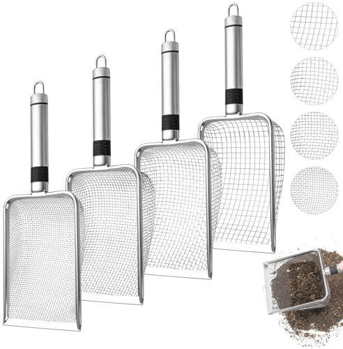 Edelstahl Sieb Set (4 Siebe: 2mm/2,8mm/3,8mm/5mm) – Kompostsieb | Sand- und Kieselsieb | Für Garten, Strand & Sandkasten | Rostfrei & langlebig mit Griff | Ideal für Erde, Steine, Samen & Bonsai