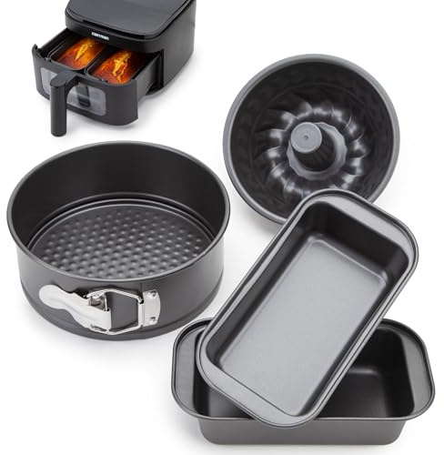 CARTMAN 4-teiliges Backformen Set, Antihaft Backform Airfryer Kuchenform | 4-teilig: Springform, Gugelhupf & 2 Kastenformen, Antihaft Karbonstahl, passend für 4-6L Ninja & Cosori, bis 230°C