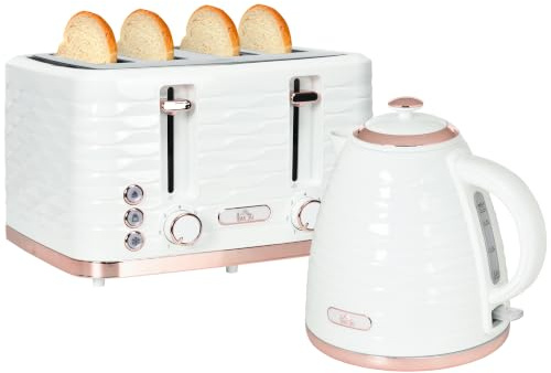 HOMCOM Wasserkocher Toaster Set Frühstück-Set Cremeweiß | 2200 W, 1,7L Wasserkocher mit Otter Thermostat, 4 Scheiben Toaster, 7 Bräunungsstufen, Auftauen, Aufwärmen, Krümelfach
