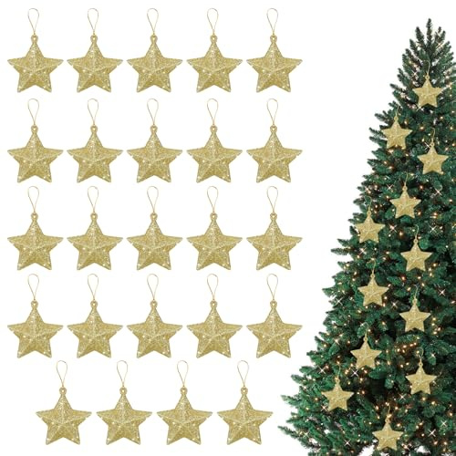 24 Pcs Stella Albero di Natale, Decorazione Natalizia a Forma di Stellas, 5cm Stellas Albero Natale Accessori per Decorazioni per Natales Feste Camino Finestre Casa (Oro)