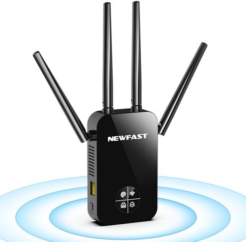 NEWFAST WLAN-Verstärker, 2026 Neuestes 1200 Mbit/s Dualband WiFi Repeater mit WPS, 4 Schwenkbare Antenne, Ethernet-Port, Internet Verstärker Kompatibel mit Allen WLAN Geräten