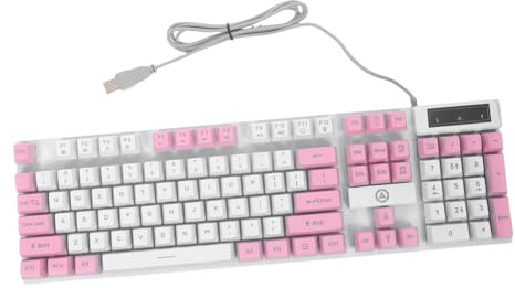 TOGEVAL Teclado Retroiluminado para Juegos de Pc, USB Cable de 1,4m, 104 Teclas, Diseño Ergonómico y Teclas Resistentes en Rosa