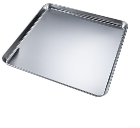 Bakplåt i rostfritt stål, kakplåtsset för ugnsbakning, kraftiga fyrkantiga guldbrickor med jämn värmeledning för hemmagjord kex och bakverkstillverkning (25 x 25 x 5 cm)