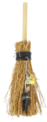 CONGARTENO Mini Scopa da Strega con Cristallo Nero e Ciondoli Lunare e Stella Decorazione Appesa per Halloween Pendente DIY Versatile per Auto Casa e Giardino