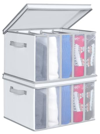 Univivi Extra großer Pullover Organizer, 5 fach Schrank Wahrungsbox,2 Stück | Kleiderschrank Organizer, Kleideraufbewahrungsboxen für Jeans, Hosen, T-Shirts, Pullover, Unterwäsche