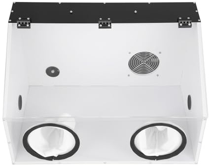 2 Holes Fully Enclosed Dust Box Electric Grinding Table Polisher Dust Box for Grinding Polishing Acrylic Dust Box with 5W Blower Fan, 22.8 x 14.37 x 14.37 Inch (6.7 Hole Diameter)