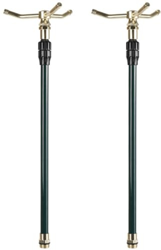 Aspersor de jardín de 2 Piezas, aspersor de Manguera de 3 Brazos Giratorio de 360° con Base telescópica Ajustable, Sistema de riego de césped para aspersores de césped y jardín de Cobertura de área g