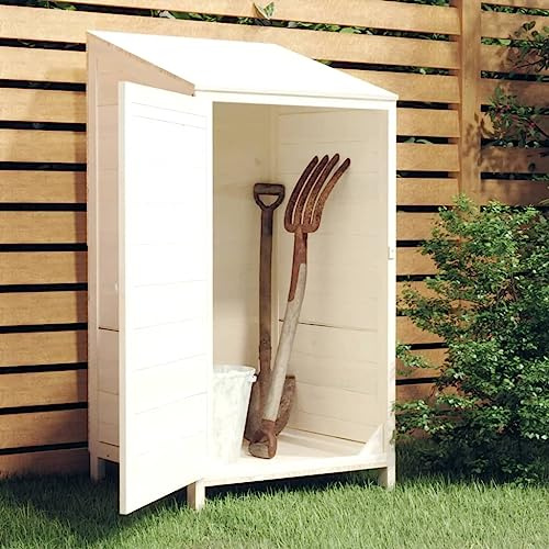 Casetta per attrezzi da giardino, in legno massello bianco, 55 x 52 x 112 cm