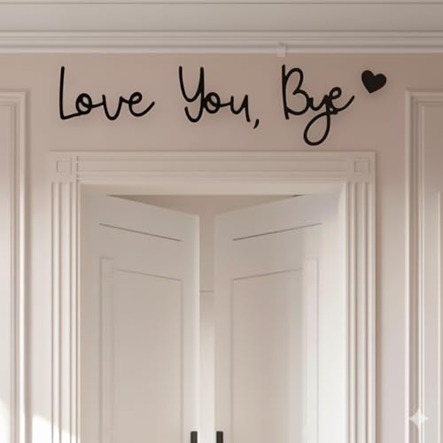 Love You Bye Sign – Black Wooden Script Letters for Wall Decor, Above Door, Hallway & Entryway – Modern Word Sign for Bedroom, Living Room, Home Decoration & Gifts