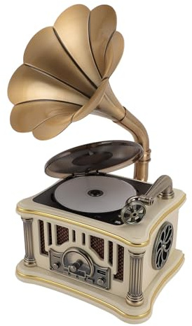 Oreilet Haut-Parleur Gramophone BT Vintage, Tourne-Disque Rétro 2000 MAh avec Entrée AUX, Lecteur CD Rétro, Haut-Parleur Radio, Support 64 G pour Maison, Bureau, Hôtel (White)