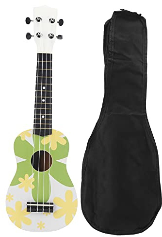 Ukulele Chitarra hawaiana a 4 corde per principianti Strumento per studenti adulti per bambini con custodia protettiva da 21 pollici (Verde con fiore)