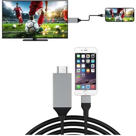 Câble Vidéo Lightning 2M/6,6 Pieds, Adaptateur AV Numérique Compatible HDMI 1080P, Compatible Avec Téléphone, Moniteur 14-5 Vers TV, Projecteur(Black)