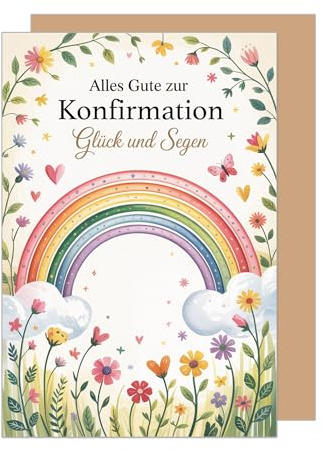 Edition Seidel Premium Glückwunschkarte zur Konfirmation mit Umschlag. Konfirmationskarte Karte Grußkarte Spruch Sprüche Mädchen Junge Jugendliche Regenbogen Blumen farbenfroh (KF338 SW026)