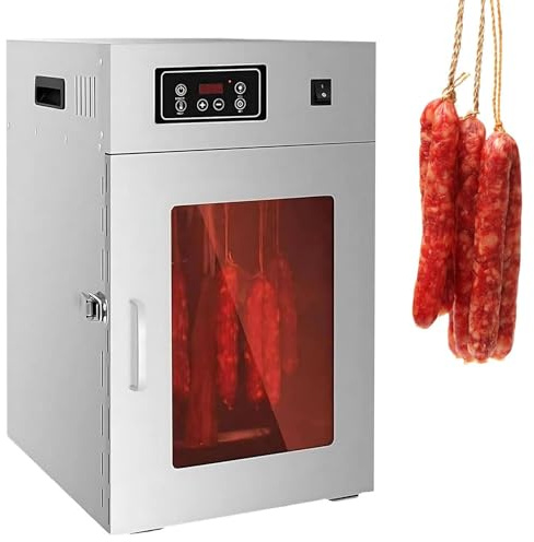 DIUNAOZI Essiccatore per Alimenti Commerciale, Pannello di Controllo A LED, 800 W,Essiccatore Rotante A 360° in Acciaio Inox con 14 Ganci, Controllo della Temperatura da 30 A 90 °C