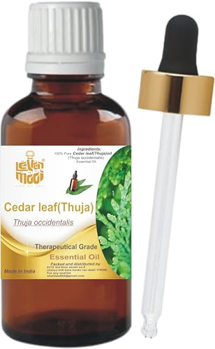 LEVENMOOI Cedar Leaf(Thuja) (Thuja occidentalis) Essential Oil 50ML for Aromatherapy, Diffuser, Humidifier and Massage, Amber Bottle with Dropper