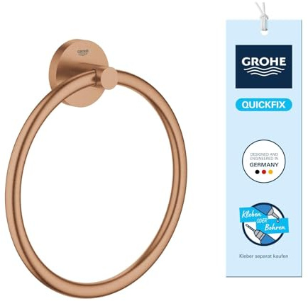 GROHE Start, Handtuchring ohne Bohren (Handtuchhalter rund, zum Kleben oder Bohren, inkl. Schrauben & Dübel, ohne Kleber, 5kg belastbar, verdeckte Befestigung), warm Sunset, Bronze, 41174DL0